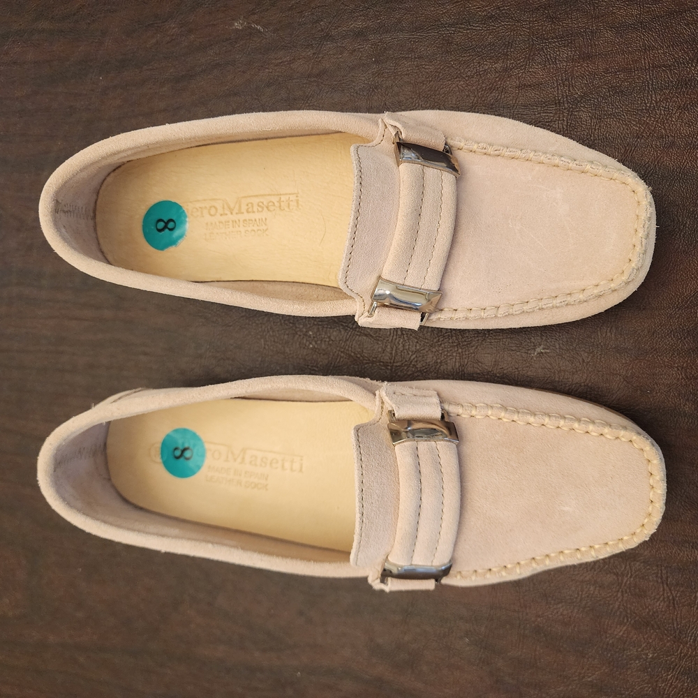 Piero Maserti Kiowa Blush Pink Suede Moc Driving Loafers. Size 39
